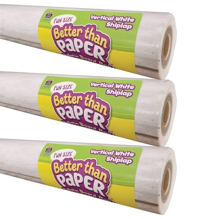 Teacher Created Resources Fun Size Better Than Paper Bulletin Board Roll, 18in. x 12ft., Vertical White Shiplap, 3PK 77402